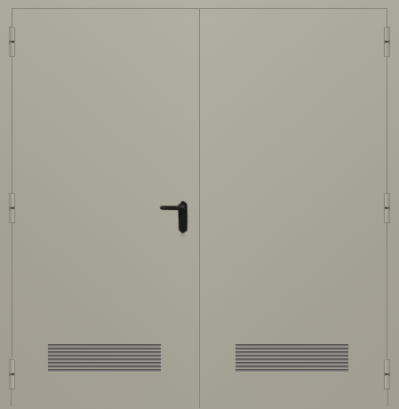 Металлическая двустворчатая дверь с вент. решеткой